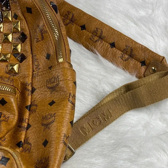 MCM Tan and Gold Studded Backpack - Picture 7 of 16